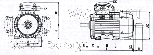 Асинхронный трехфазный двигатель в формате B3 (на лапах)